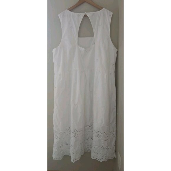 Talbots Plus Eyelet Border Sleeveless Square Neck Midi Dress Size 24W White - Picture 7 of 12